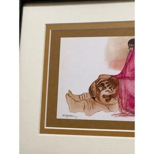 RC Gorman Navajo Artist Framed Print 1977 Seated Woman Pink Shawl Pottery 8x10